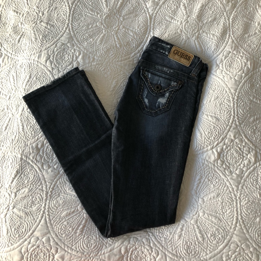Guess Dark Wash Distressed Jeans - Picture 4 of 8
